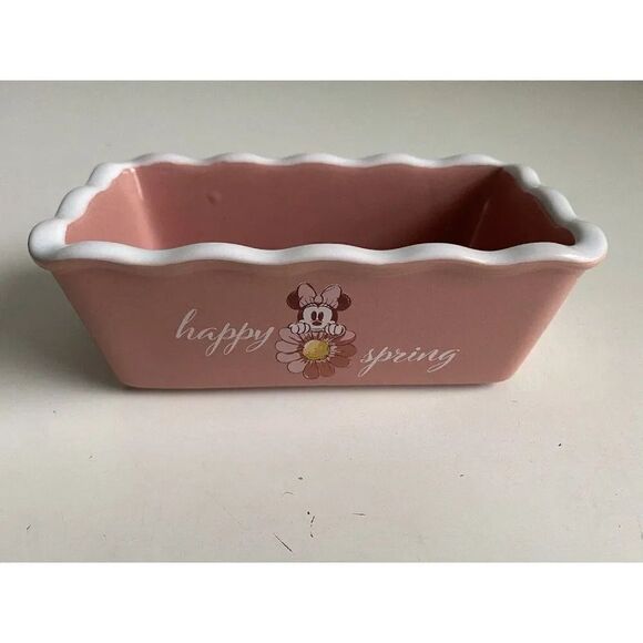 Disney Minnie Mouse Happy Spring Mini Loaf Bread Baking Pan Dish Ceramic New - Picture 1 of 13